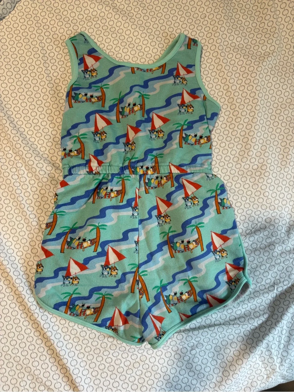 Hanna Andersson Mint Sailboat-Print Kids One-Piece Swim Romper